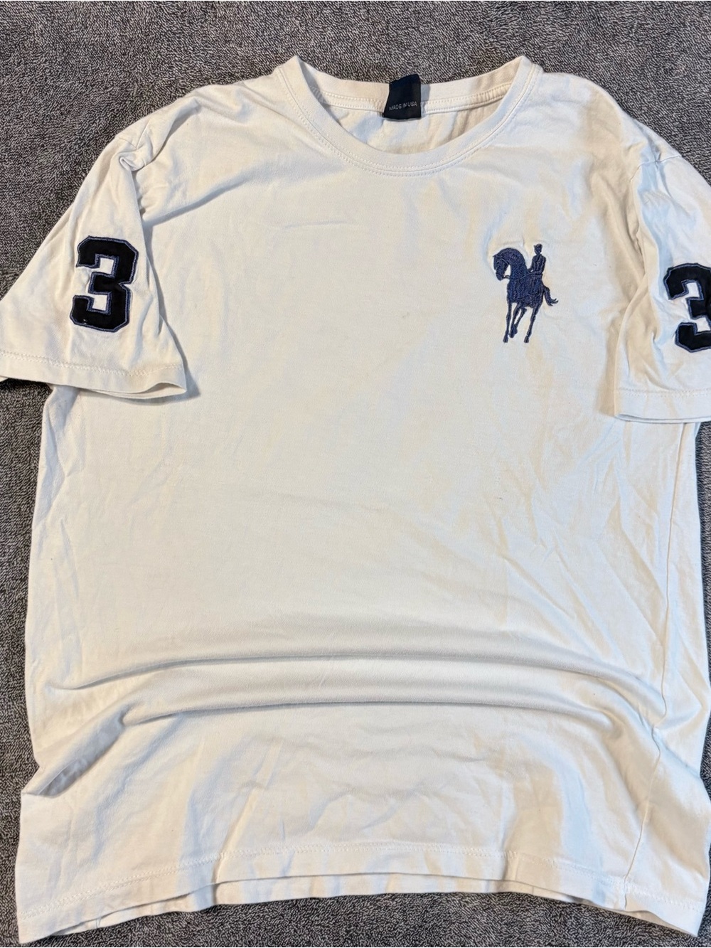 Ralph Lauren Off-White Short Sleeve Tee with Navy Polo Logo & Sleeve Numbers